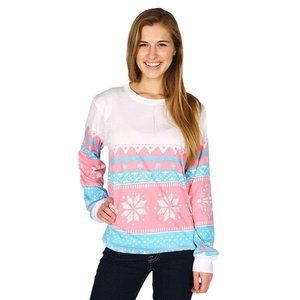 Small GUC Lauren James Christmas Sweater Long Sleeve Tee Shirt in Pink Snowflake